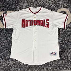 Vintage Y2K Washington Nationals Majestic MLB Jersey Men’s XL-2XL White/Red